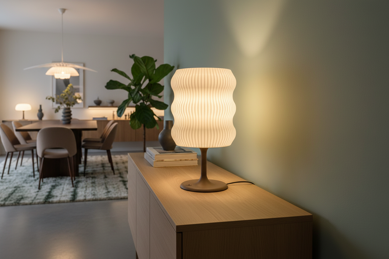 Candeeiro branco hero em sala de jantar verde