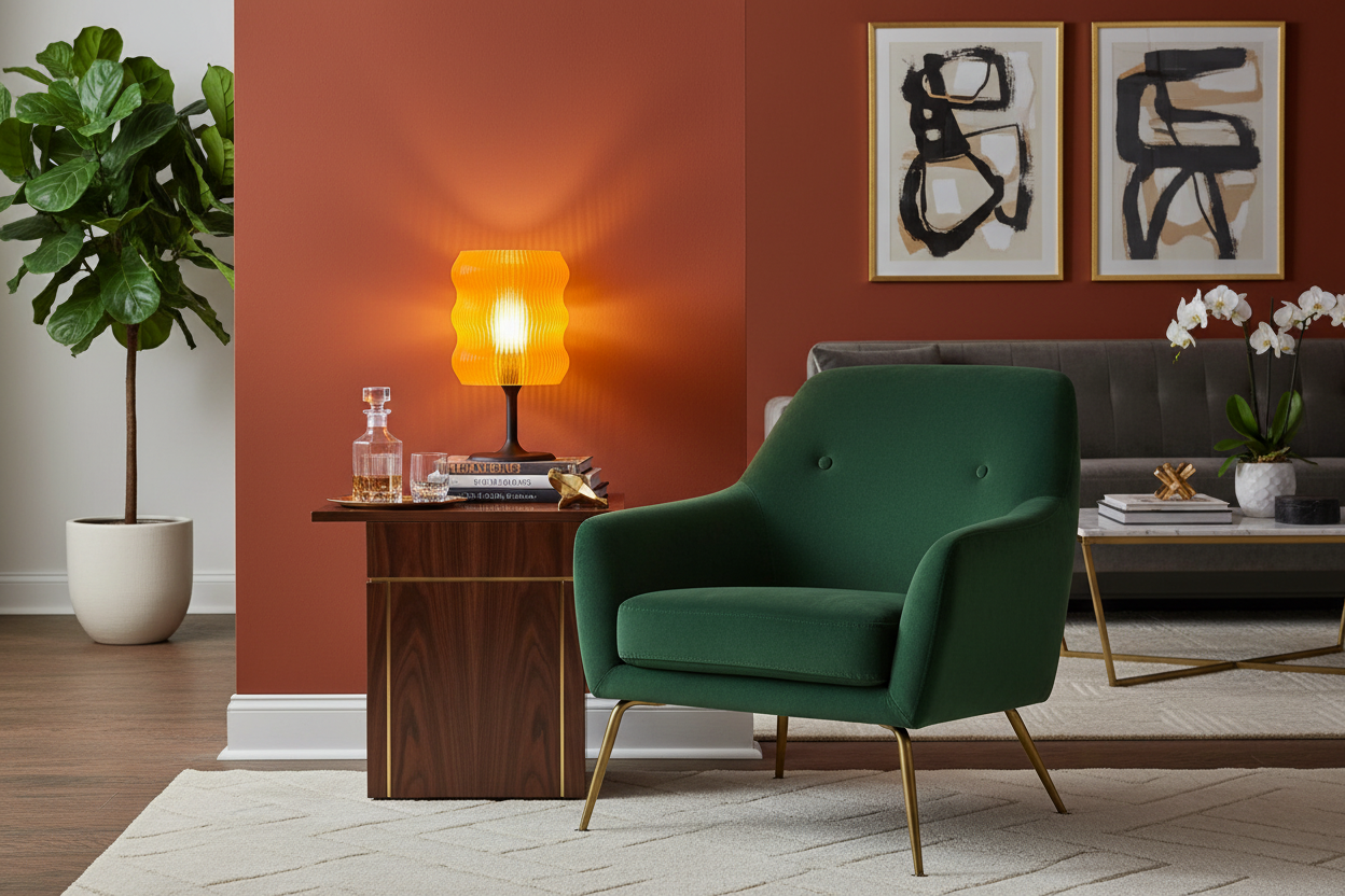 Candeeiro laranja em ambiente novo