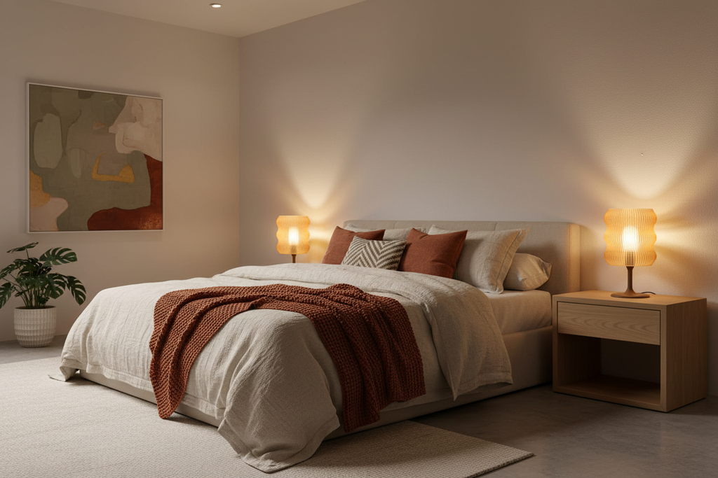 Candeeiro laranja em quarto