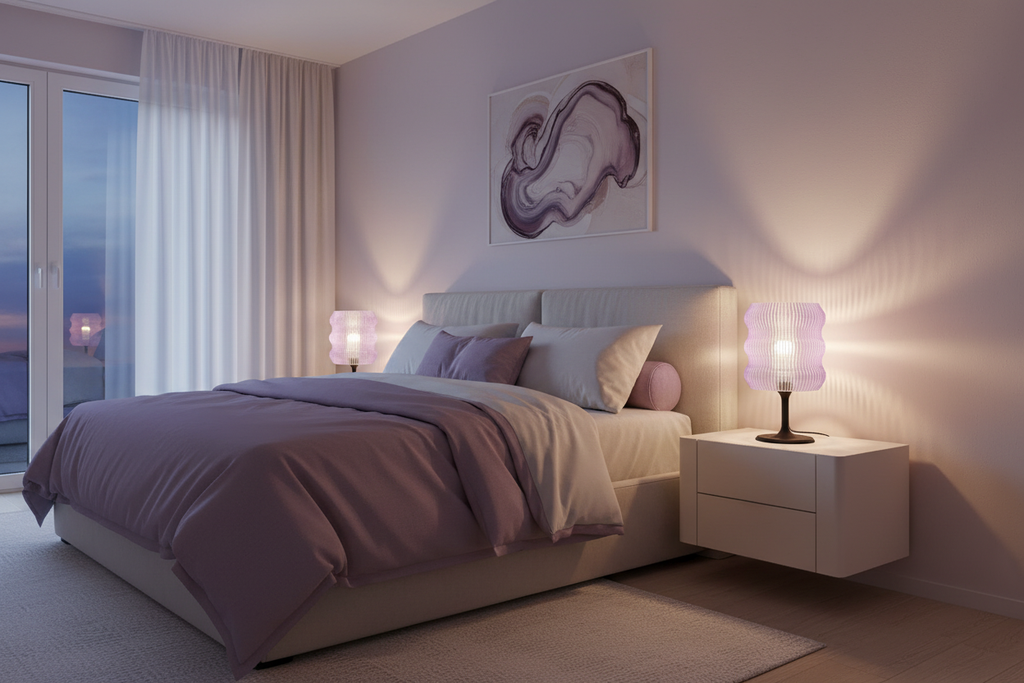 Candeeiro lilás em quarto