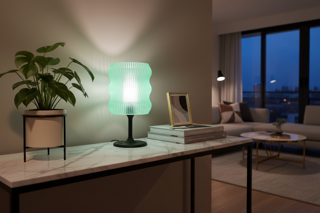 Candeeiro verde menta ao entardecer